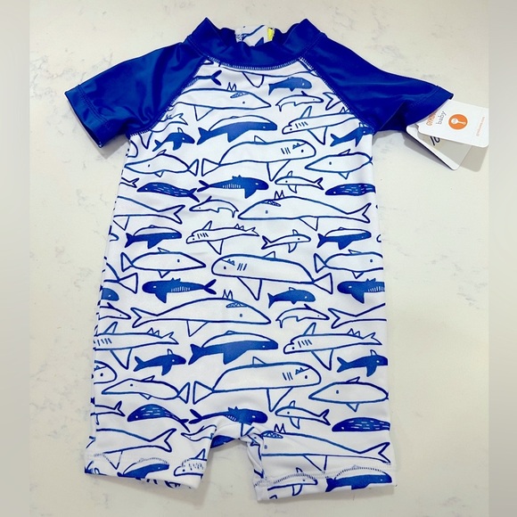 Gymboree Blue and White Rashguard Swim Top - Picture 4 of 7